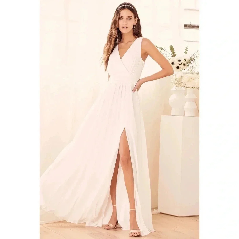 Lulus Thoughts Of Hue White Surplice Maxi Dress Size XS